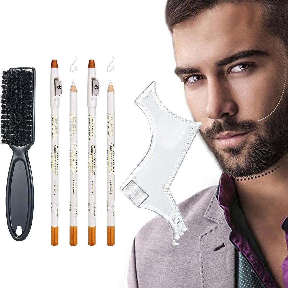 Beard Shaper Kit - Barber Pencil Guide Templates Facial Hair Styling Tool Kit,Beard Tool Multipurpose Complete Long Lasting For Beard Hairline