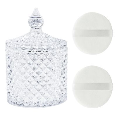 3 Pcs Large Body Powder Puff and Container,Glass Reusable Box Crystal Case Jar with Soft Puff