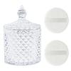 3 Pcs Large Body Powder Puff and Container,Glass Reusable Box Crystal Case Jar with Soft Puff view 1