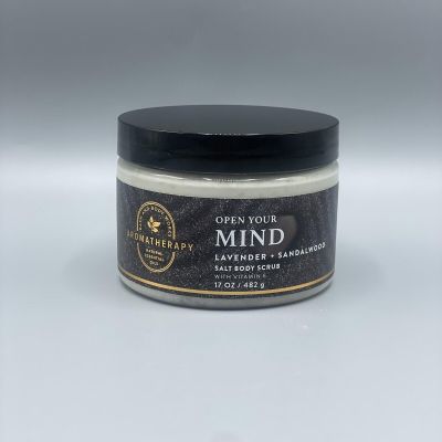 Aromatherapy OPEN YOUR MIND Lavender Sandalwood Salt Body Scrub bath body 17 oz