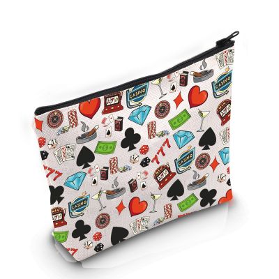 VAMSII Casino Lover Gift Gambling Theme Makeup Bag Gambler Cosmetic Bag Slots Dice Poker Chips Gift (Gambling Theme M)