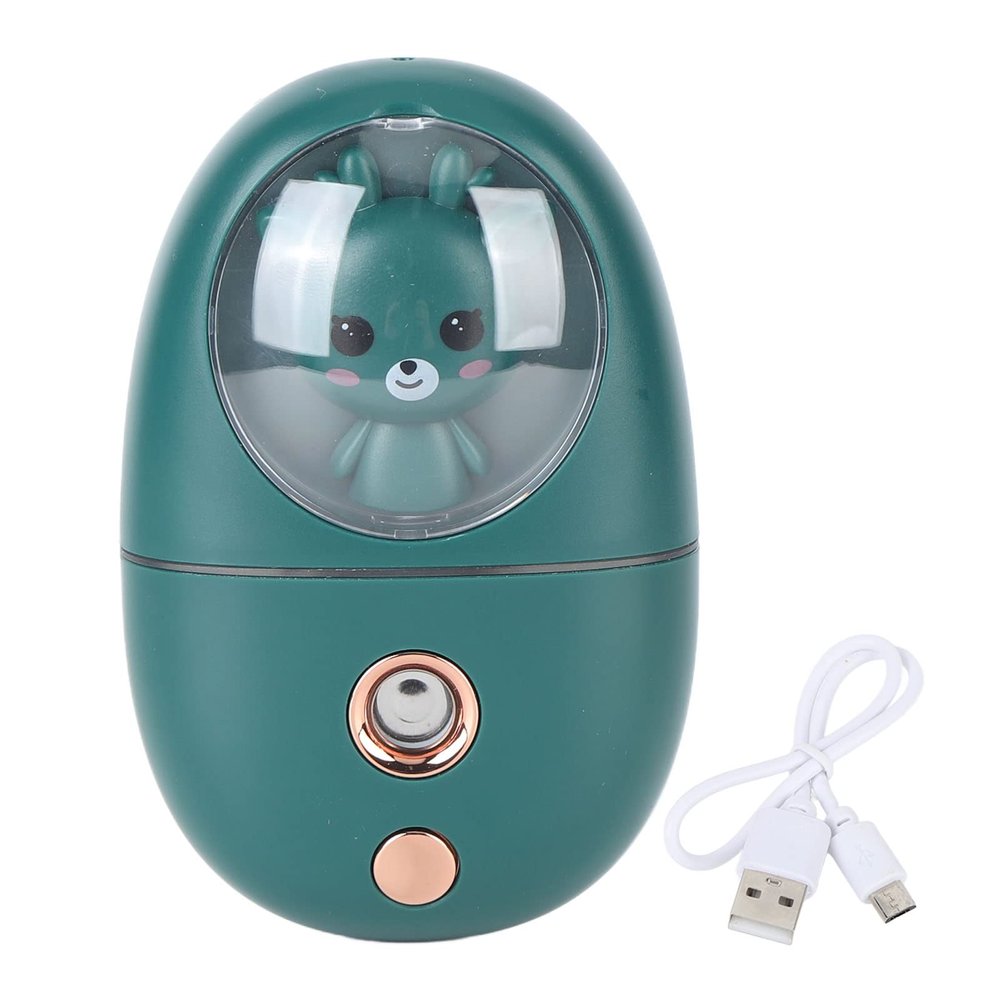 Face Steamer, 35ml Facial Steamer Cute Animal Portable Face Steamer Face Humidifier USB Rechargeable Mist Sprayer for Skin Care (Green)