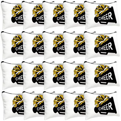 Cosblank 20 Pcs Cheer Makeup Bag Cheer Teams Gifts Canvas Makeup Case Cheerleader Teams Gifts Zipper Pouch for cheerleading Teammates Party Supplies(Black Gold)