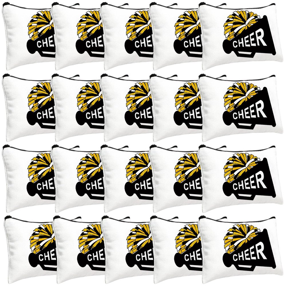 Cosblank 20 Pcs Cheer Makeup Bag Cheer Teams Gifts Canvas Makeup Case Cheerleader Teams Gifts Zipper Pouch for cheerleading Teammates Party Supplies(Black Gold)
