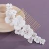 Teyglen Bridal Flower Hair Comb White Flower Wedding Hair Piece for Bride Floral Flower Headpiece Decorative Hair Jewelry for Women (Gold) view 4