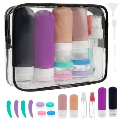 17 Pack Travel Bottles Set for Toiletries, Silicone Travel Size Toiletries Bottles, TSA Approved Leak Proof Squeezable Portable Container for Shampoo Lotion Cosmetic,Travel Essentials (purple)