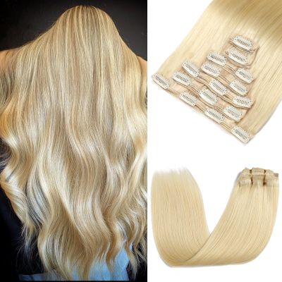 Rimoss Clip in Hair Extensions Real Human Hair - 180g 24 inch 7pcs, Bleach Blonde Color (#613) - Premium Soft Hair Extensions Real Human Hair Clip ins Straight for Women (24 Inch)