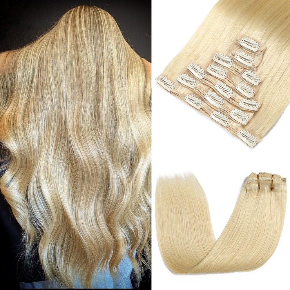 Rimoss Clip in Hair Extensions Real Human Hair - 180g 24 inch 7pcs, Bleach Blonde Color (#613) - Premium Soft Hair Extensions Real Human Hair Clip ins Straight for Women (24 Inch)