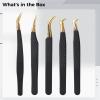 5 Pcs Stainless Steel Lash Tweezers Set, High-Precision Eyelash Extension Tools With Curved Tips, Non-Slip Grip, Perfect For Beauty Salons And Home Use view 2