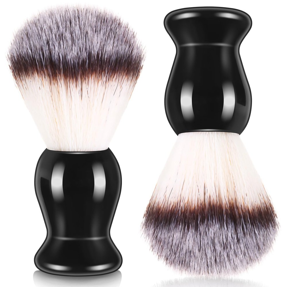 2 Pack Men Shaving Brush,Wet Shave Using Cream & Soap Synthetic Hair Tool with Hard Wood Handle Synthetic Travel Paint Brush for Men Valentine Gifts Hair Salon Tool Home(Black,Classic)