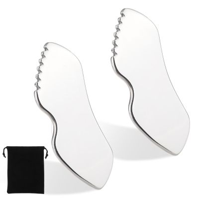 Molain 2Pcs Stainless Steel Gua Sha Facial Tools Metal Detail Gua Sha Stone Body Lymphatic Drainage Massager Face Guasha Face Sculpting Tool Skin Care with Gift Pouch Mother's Day Gifts