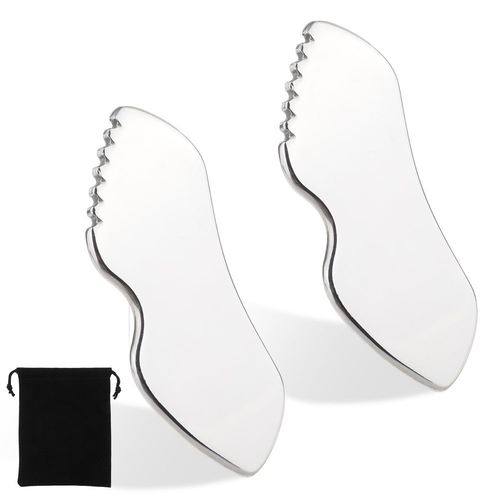 Molain 2Pcs Stainless Steel Gua Sha Facial Tools Metal Detail Gua Sha Stone Body Lymphatic Drainage Massager Face Guasha Face Sculpting Tool Skin Care with Gift Pouch Mother's Day Gifts