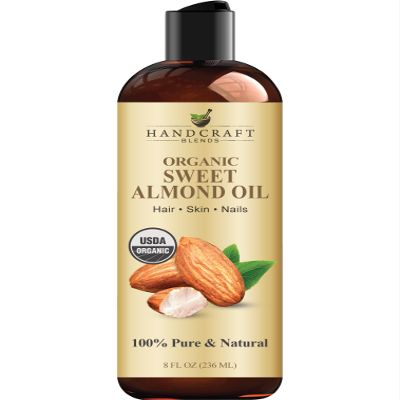 Handcraft Blends Organic Sweet Almond Oil | 100% Pure and Natural | Bath & Body Oil | Premium Grade Carrier Oil | Skin | Hair | Body | Massage | Hexane-Free | 8 Fl Oz