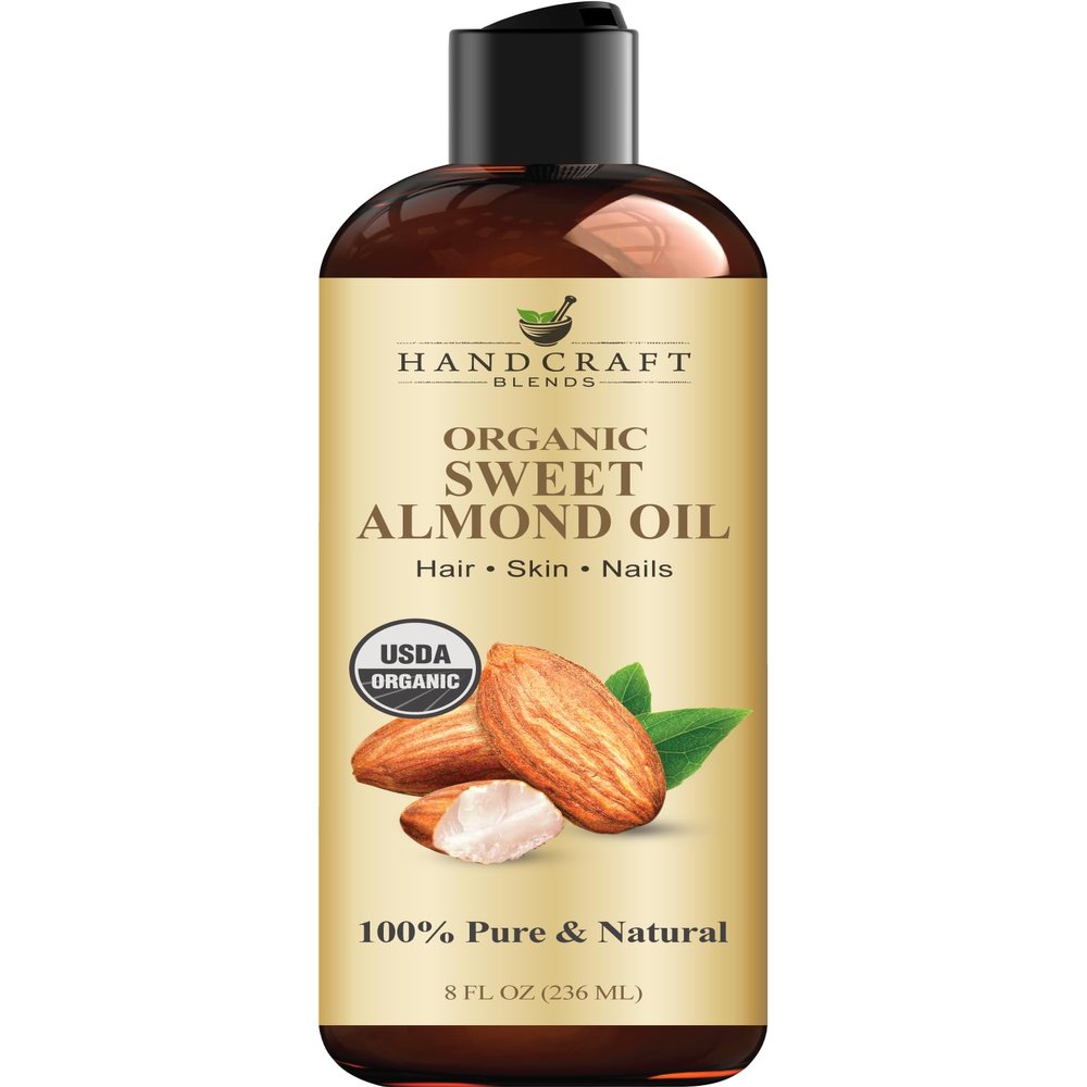 Handcraft Blends Organic Sweet Almond Oil | 100% Pure and Natural | Bath & Body Oil | Premium Grade Carrier Oil | Skin | Hair | Body | Massage | Hexane-Free | 8 Fl Oz