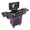 Blisiour Professional Rolling Makeup Train Case with Mirror, Multi-functional Cosmetic Travel Case with 2 Sliding Drawer & Wheels, Lockable Portable Salon Barber Case Traveling Cart Trunk (Purple) view 3