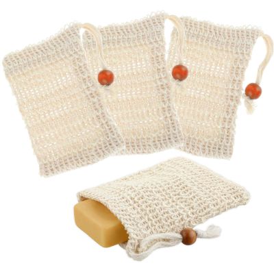 4Pack Soap Pouch, 5.5x3.34 inch Cotton Soap Bags with Drawstring, Exfoliating Natural Sisal Soap Saver, Plastic-Free Soap Net, Soap Saver Bag with Mesh, Foaming and Drying The Soap for Bath and Shower