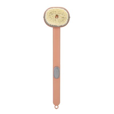 Back Scrubber for Shower with with Removable Brush Head, Long Handle Scrub Brush for Back Scrubber Body Exfoliator, Back Brush for Wet or Dry Brushing for Shower Men Woman (14inch Pink)