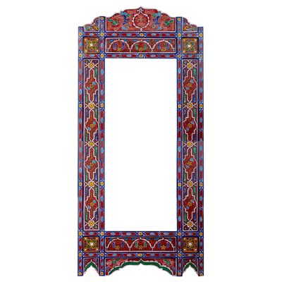 Red & Blue Moroccan frame for mirror, 61"x24"Full length Floor mirror frame, Farmhouse vertical mirror, handpainted Bathroom Mirror frame, Hanging wall art wooden frame, (Glass not included)