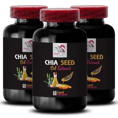 Cold-Pressed - CHIA Seed Oil Extract - Glow Enhancer, Hair Shine, Smooth Feel, Lightweight Hydration, Silky Finish, Natural Care, Chia Extract, Pure Ingredient, Radiant Skin, Soft Skin 3 Bot 180 Caps