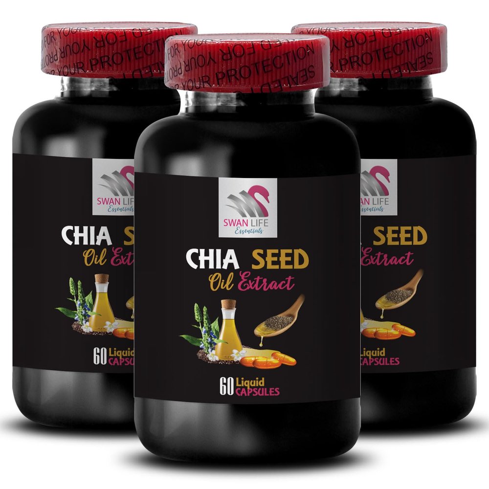 Cold-Pressed - CHIA Seed Oil Extract - Glow Enhancer, Hair Shine, Smooth Feel, Lightweight Hydration, Silky Finish, Natural Care, Chia Extract, Pure Ingredient, Radiant Skin, Soft Skin 3 Bot 180 Caps
