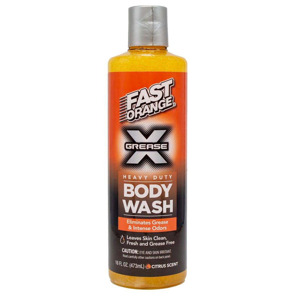 Fast Orange 25716 Grease X Body Wash, Exfoliating & Hydrating Heavy Duty Shower Gel for Men and Women, Mechanic & Industrial Body Soap Removes Grime, Oil, Automotive Odors & More, Citrus Scent 16 Oz.