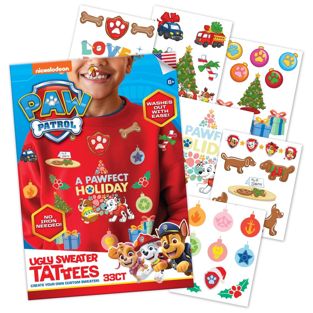 Paw Patrol Clothing Sweater Fabric Kit Iron On Patch Alternative, 33 Fabric Temporary Tattoos: Gifts for Kids Ages 6+, Kids Clothing Temporary Tattoo, Made in the USA [6 Sheets, 33 Count]
