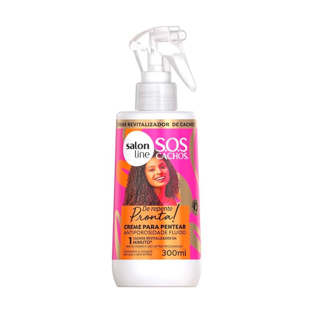 Salon Line - Linha SOS Cachos (De Repente Pronta) - Creme para Pentear Antiporosidade Fluido 300 Ml - (SOS Curls (Suddenly Ready) Collection - Anti-Porosity Fluid Combing Cream 10.14 Fl Oz)