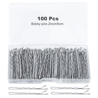 100Pcs Bobby Pins Silver Hair Pins Kit for Women Girls Kids Premium Wavy Silver Bobby Pins Hair Clips for Gray White Hair with Storage Box,Suitable for All Hair Types (2inch)