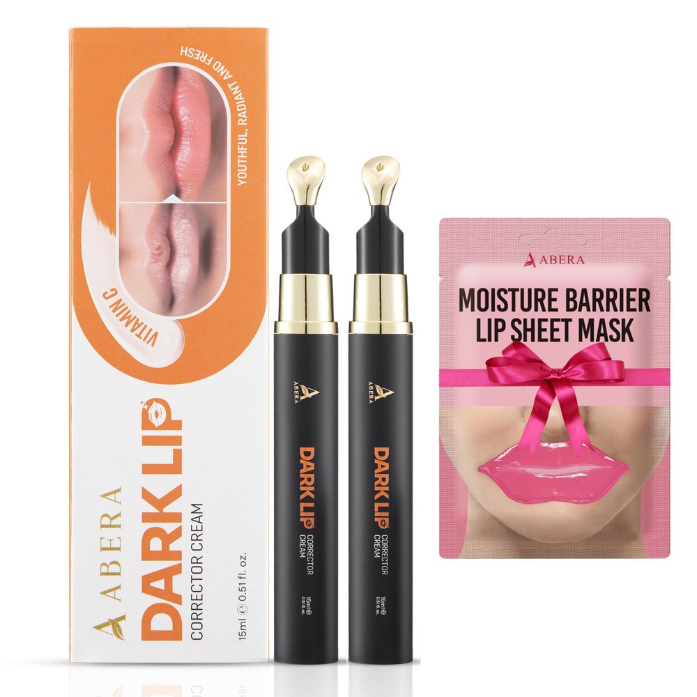 ABERA Dark Lips Corrector Cream, Lip Balm For Lightening & Brightening Dark Lips For Men & Women, Moisturizing Lip Plumper with Shea Butter, Lip Scrub, Fordyce Spot Remover (2 BOXES + GIFT)