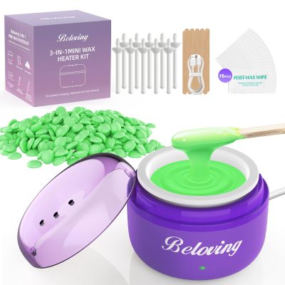 Nose Wax Kit Men, Mini Wax Warmer for Facial Hair Removal, Ear Eyebrow Waxing Kit for Women Men With 100g Beads, 10 Applicators, 10 Nose Sticks, Portable Melt Machine for Home Travel Use - Purple