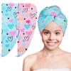 Basumee Microfiber Hair Towel Wrap for Kids 2 Pack Rapid Drying Hair Towel with Button Hair Turbans for Wet Hair Wraps Head Towel Wrap for Women and Girls, Blue view 1