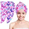 Basumee Microfiber Hair Towel Wrap for Kids 2 Pack - Rapid Drying Turbans With Button for Wet Hair - Head Towel Wrap for Women and Girls, Blue Pink Butterfly view 1