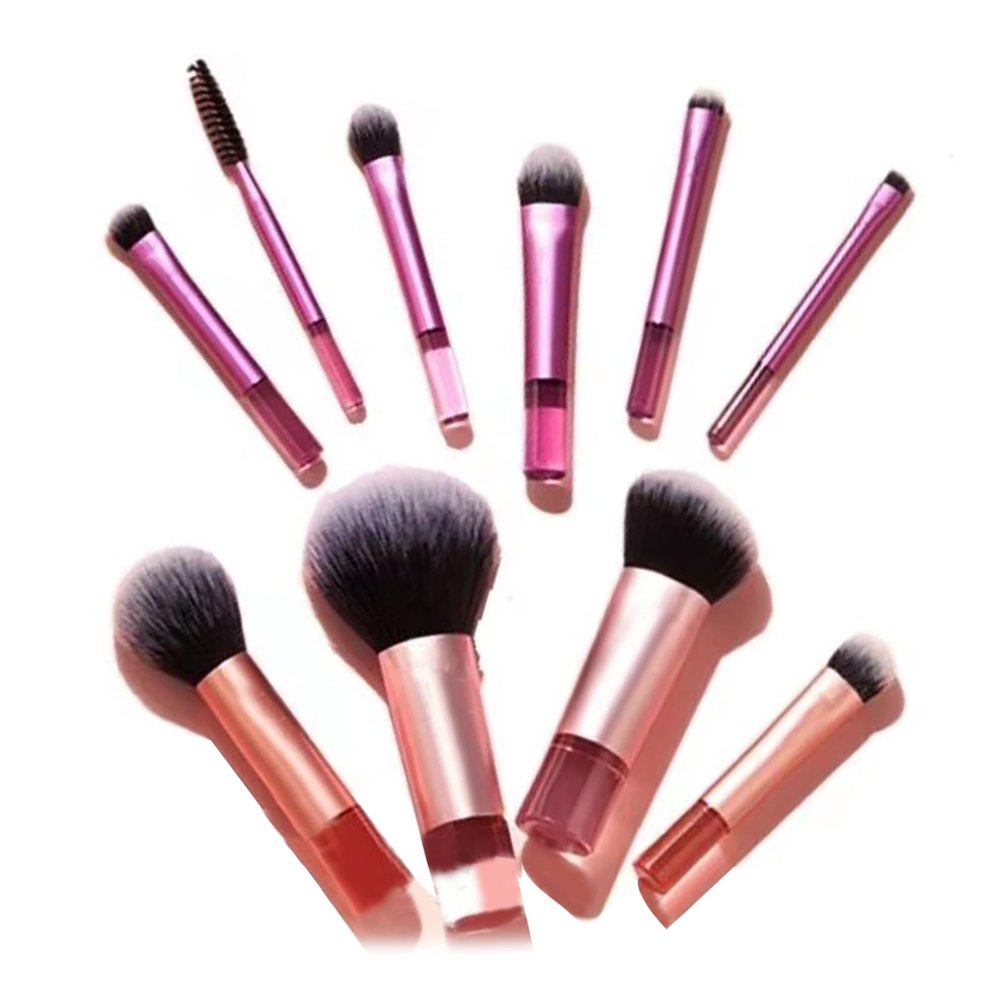 10Pcs Mini Makeup Brush Set, Soft Fiber Lightweight Portable Cosmetic Brushes Kit for Convenient Travel with Rubber Handle, Aluminum Tube