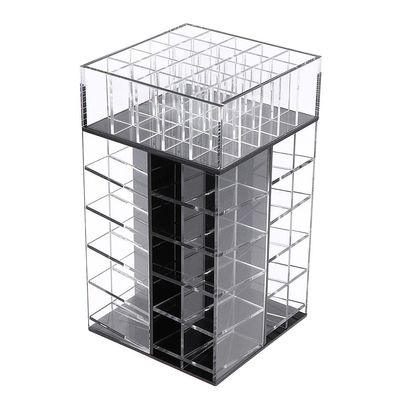 360 Rotating Lipstick Holder Organizer, 65 Slots Makeup Display Case with DIY Assembly, Sturdy Acrylic Cosmetic Storage Box for Lipsticks, Nail Polish, and - Black