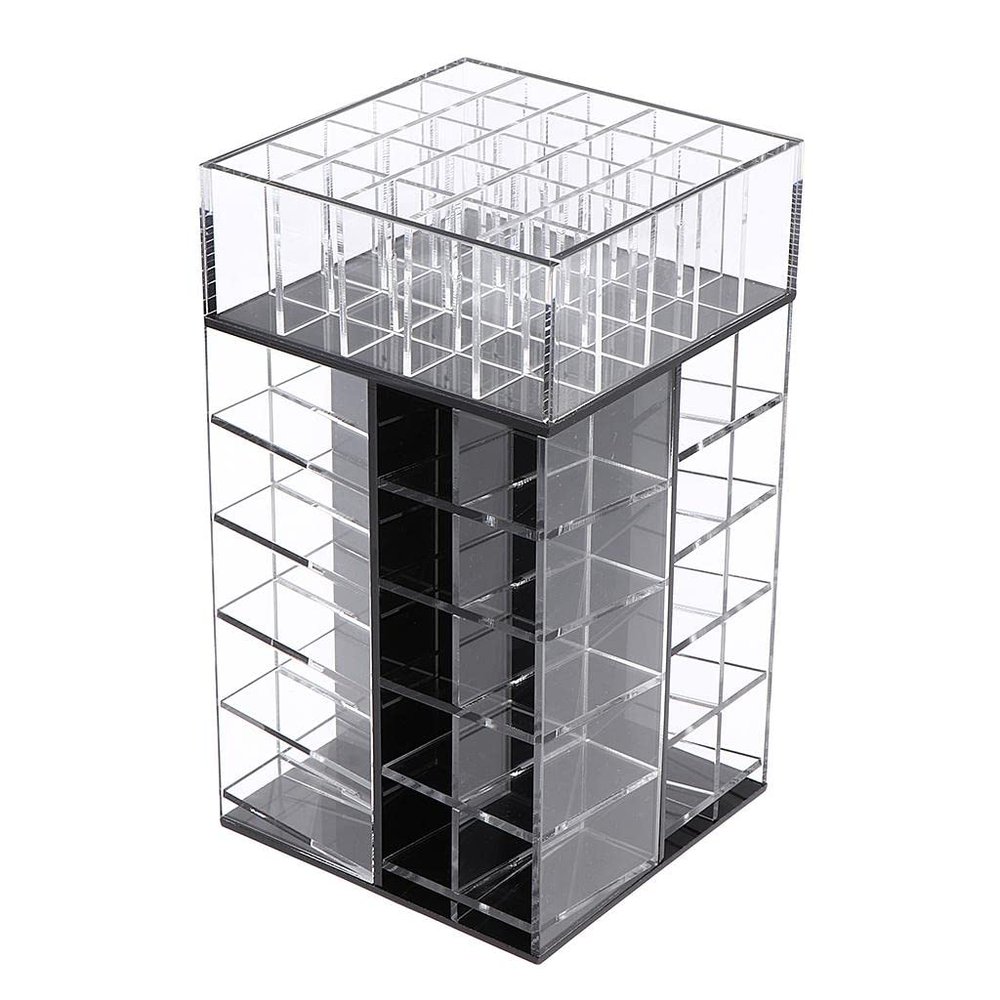 360 Rotating Lipstick Holder Organizer, 65 Slots Makeup Display Case with DIY Assembly, Sturdy Acrylic Cosmetic Storage Box for Lipsticks, Nail Polish, and - Black