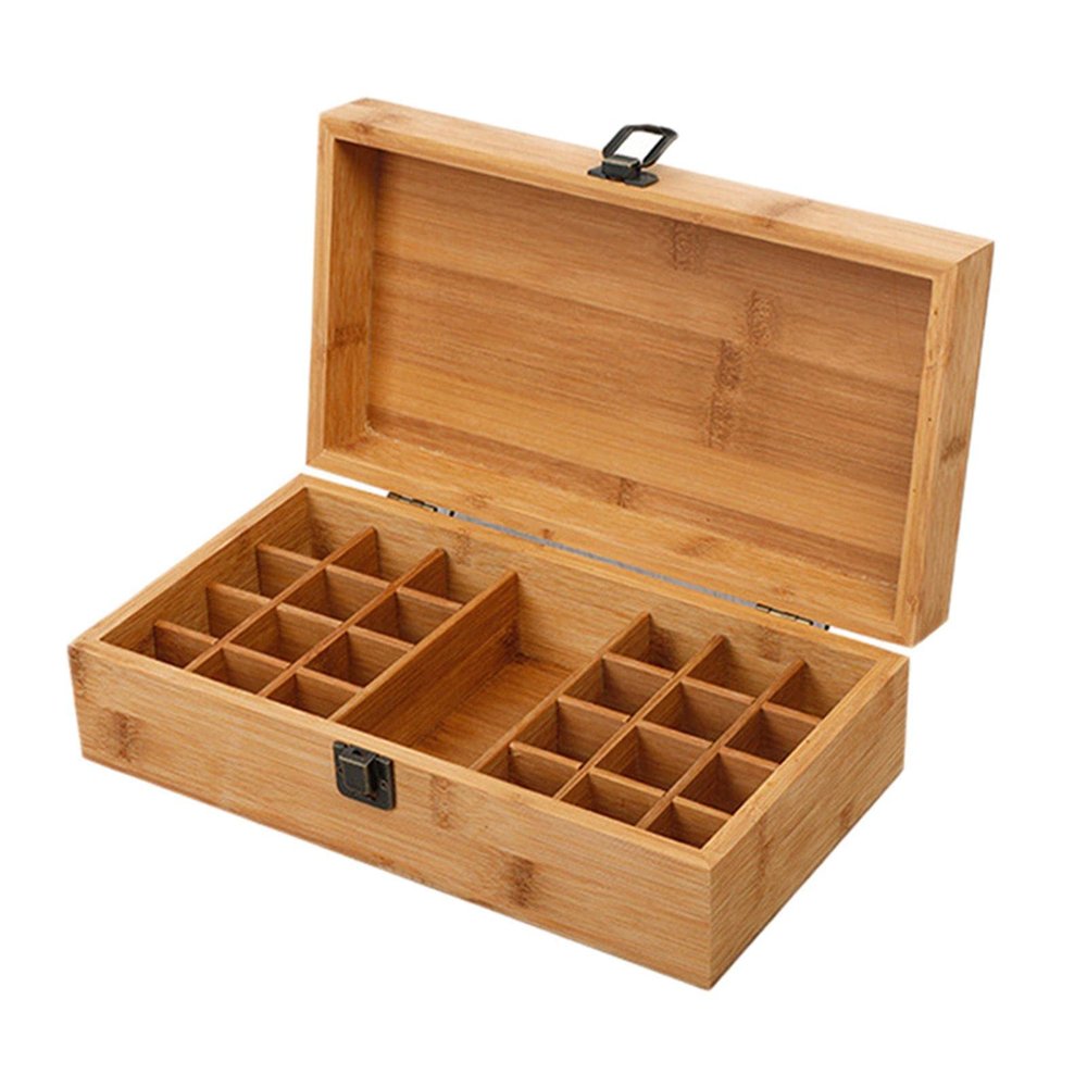 Wooden Essential Oil Box - 25 Slots, Bamboo Storage Case for 5ml 10ml 15ml Bottles, Weight & Compact, Perfect Gift for Essential Oil Lovers - 25 Grids