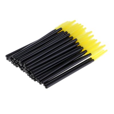 50 Pack Disposable Eyelash Mascara Brushes Wands Set, Silicone Makeup Applicators for Women, Professional Salon, and Eyelash Extensions - Yellow