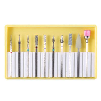 10pcs Electric Nail Drill Bits Set with Tungsten Steel, Ceramic and Emery Material for Acrylic Nails - Manicure Pedicure Polishing, Cuticle Dead Skin Removal - - BH-02