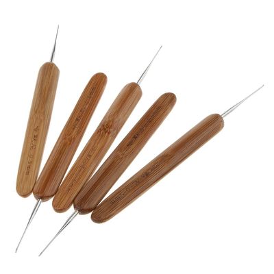 5Pcs Hair Crochet Hook Set - Natural Bamboo, 0.75mm Hooks - Time-Saving Dreadlock Fixing - for Hair Weaving and Extension Tools - 0.5mm, As Pictures Shown