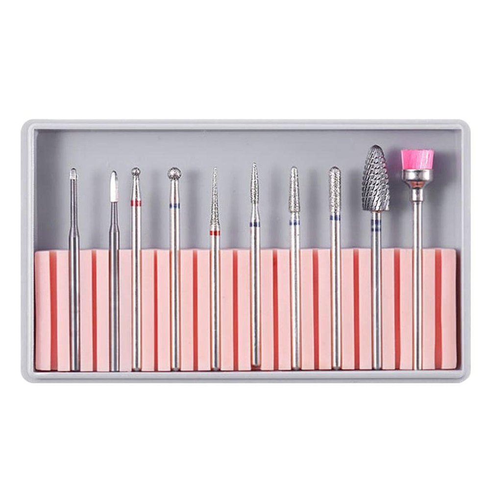 10pcs Electric Nail Drill Bits Set with Tungsten Steel, Ceramic and Emery Material for Acrylic Nails - Manicure Pedicure Polishing, Cuticle Dead Skin Removal - - BH-07