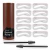 2Pcs Eyebrow Stamp Shaping Kit with 10 Reusable Stencils & Brushes | Sweatproof Eyebrow Powder for Lasting Enhancers | Natural Hairline Trimming Tools for - Medium Brown view 4