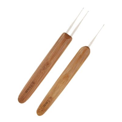 2 Pieces Bamboo Weaving Crochet Needles - Professional Hair Extension Tool for Braiding, Weaving, and Dreadlocks - Micro Hook for Wigs and Hair Repair Kit - 0.75+0.5mm