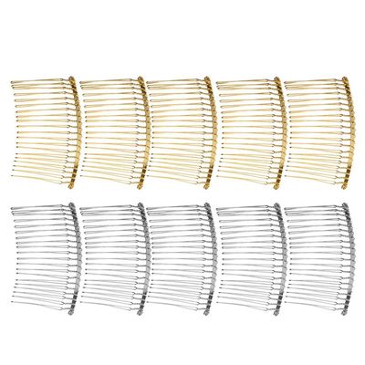 10 Pieces Handmade Vintage DIY Wire Metal Comb Hair Combs Base 4 Colors Silver Plated Women DIY Wedding Bridal Joye - 20 Teeth Metal Hair Clip Combs Set - - mixed