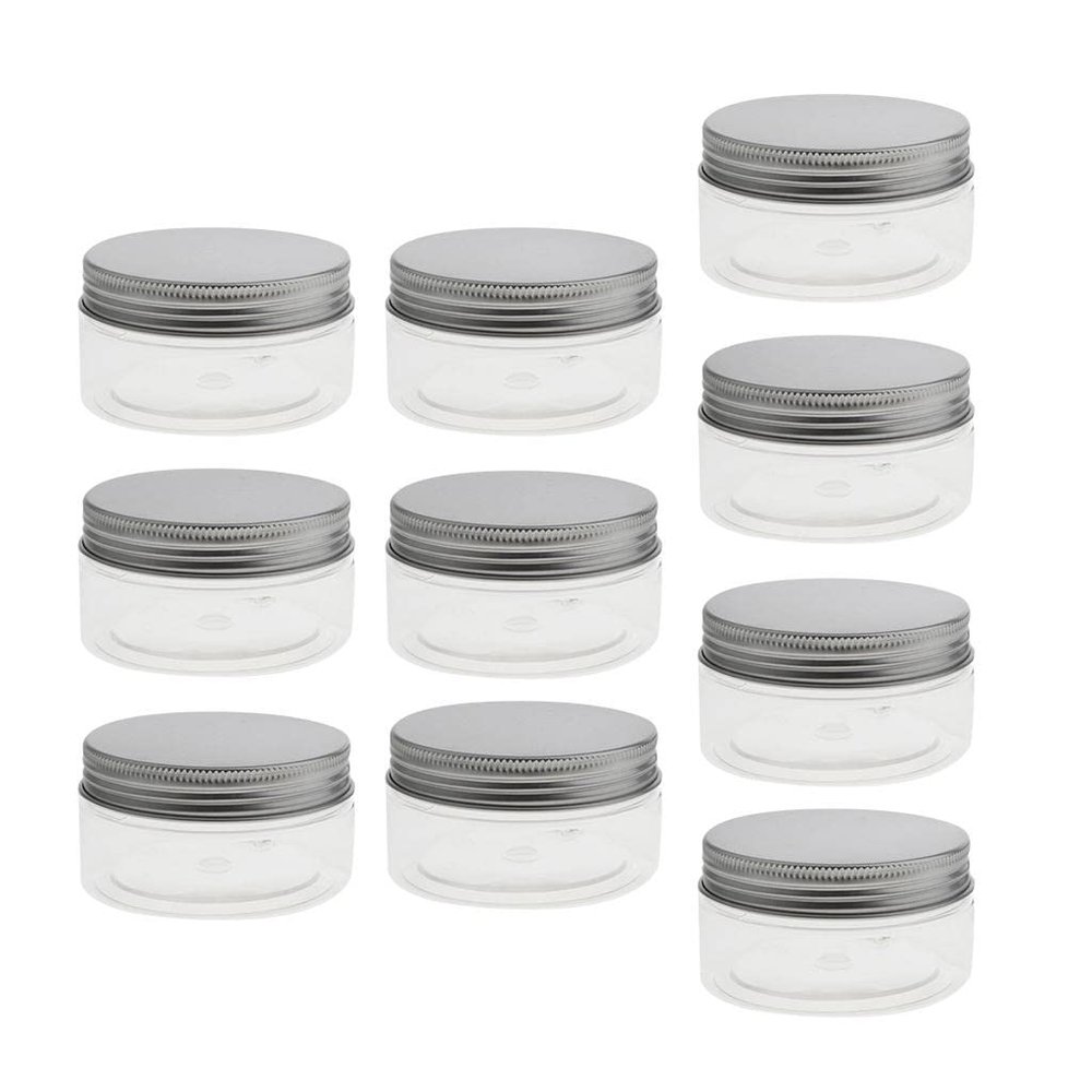 10x Clear Plastic Jars Set - Travel Makeup Bottles 30-120ML, Multi-functional Storage Containers for Makeup, Kitchen, and Crafts - PET + Aluminium Material - - 80ml, Clear