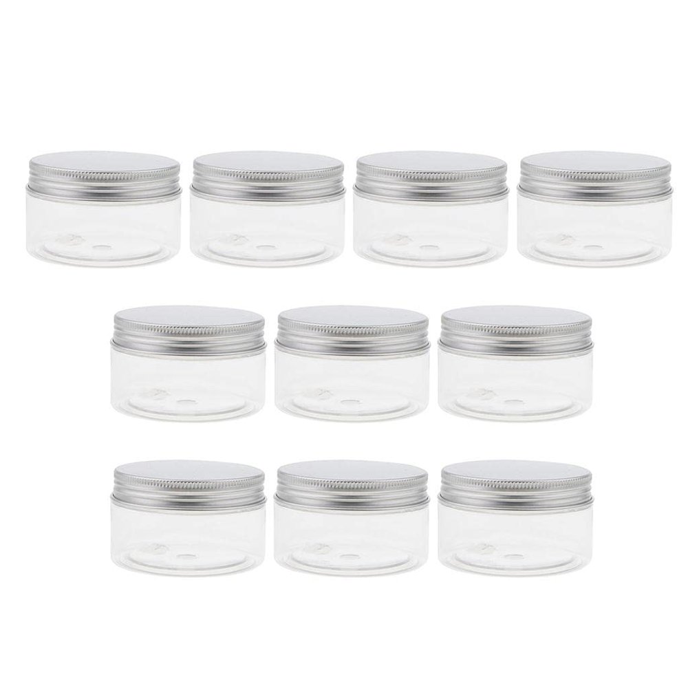 10x Clear Plastic Jars Set - Travel Makeup Bottles 30-120ML, Multi-functional Storage Containers for Makeup, Kitchen, and Crafts - PET + Aluminium Material - - 100ml, Clear