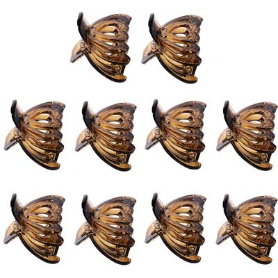 10pcs Hollow Heart Women Plastic Hair Clip Hairpin Claw Clamp Headwear Headpiece - Set of 10 Butterfly Style Hair Claw Clips for Daily Use and Salon, Strong - 3.35 x 1.69inch, Brown