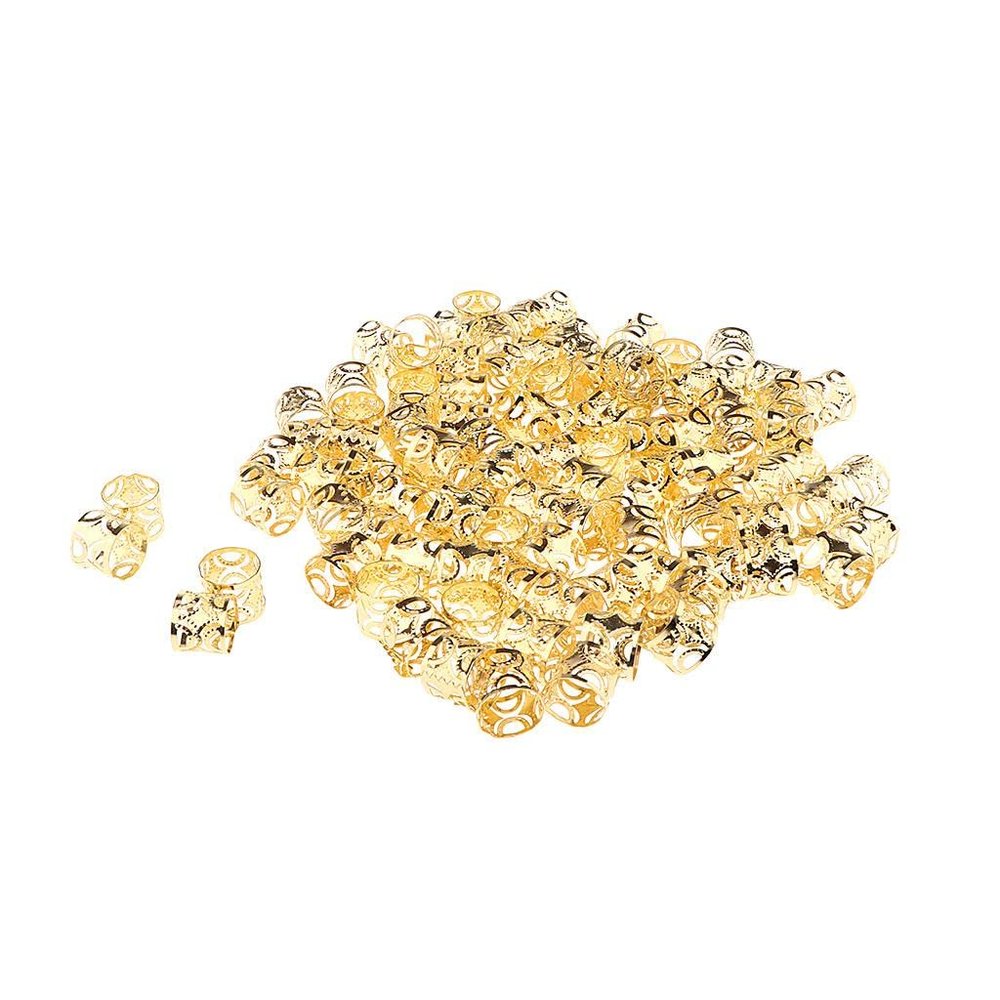 100Pcs Dreadlocks Beads DIY Hair Decoration Rings Hoops, Flexible Metal Braiding Clips for Stylish Hair Jewelry, Salon Stylists, Gifts, 0.47 inch Width, Gold
