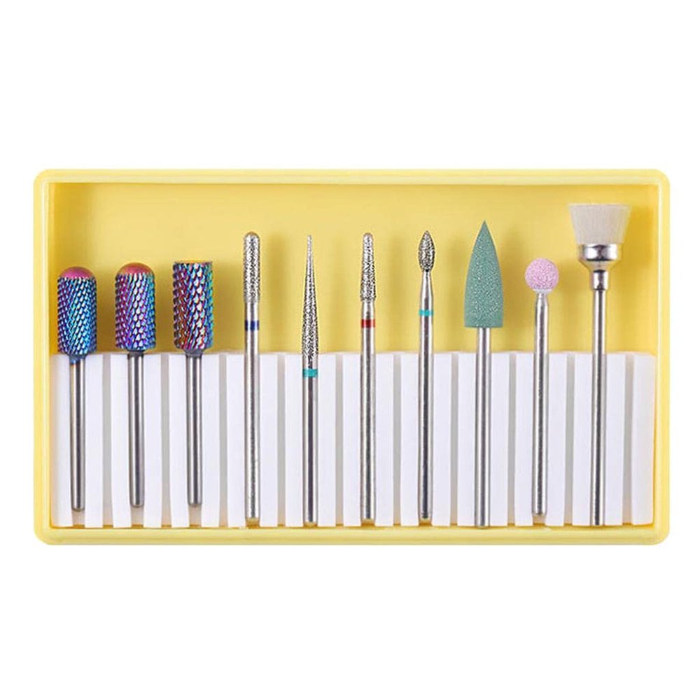 10pcs Electric Nail Drill Bits Set with Tungsten Steel, Ceramic and Emery Material for Acrylic Nails - Manicure Pedicure Polishing, Cuticle Dead Skin Removal - - BH-03