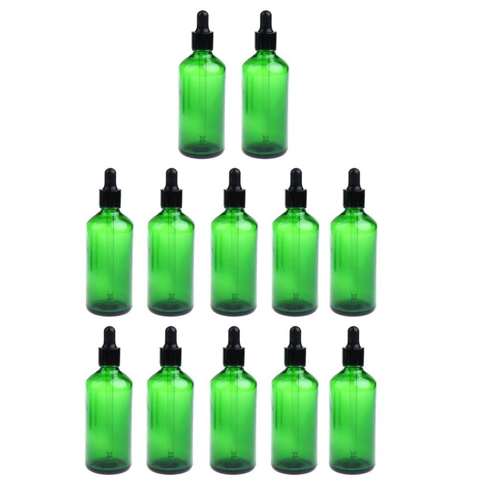 12pcs Empty Essential Oils Bottles Aromatherapy Dropper 30ml - Blue, Glass Perfume Bottles for Travel, Beauty Shop, Spa, Personal Use - Green