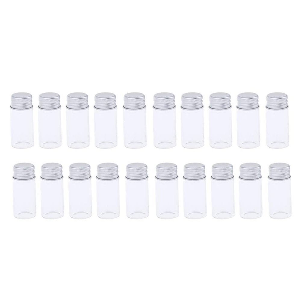20 Refillable Round Glass Jars for Lotions & Creams - Perfect Travel Size Gift Set - Aromatherapy Essential Oils Storage Containers - Clear Glass & Aluminum - 10ml